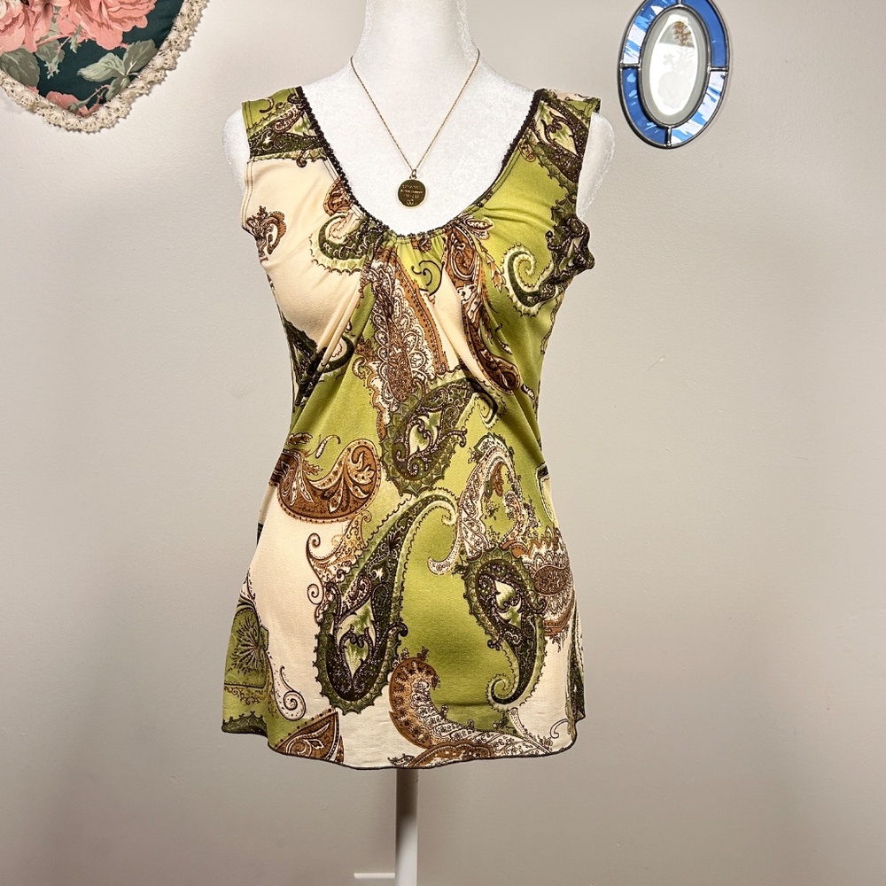 Y2K Green Paisley Tank - Picture 6 of 8